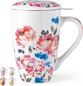 Teebecher mit Teeei und Deckel, 18 Unzen große Keramik Loseblatt Tasse, Mikrowelle,  - Bild 1 von 12
