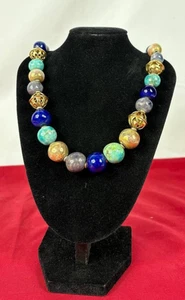 Collana Altieri St John Perle Ceramica Smaltata Metallo Dorato Vintage - Imagen 1 de 10