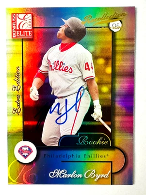 Donruss Elite Marlon Byrd 2001 automático radiocontrol recuerdo #/319 ¡Novato de los Filis! Foto 1 de 3