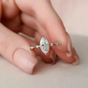 950 Platinum 1.70 CT Marquise Cut IGI Certified Lab Grown Diamond Wedding Ring - Picture 1 of 11