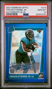 2021 Donruss Optic Blue Prizm #214 Travis Etienne Jr RC Rookie AUTO /99 PSA 10 - Picture 1 of 2