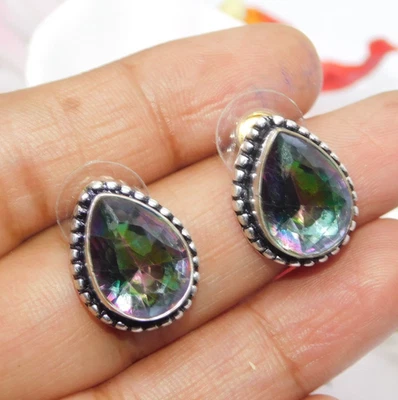 Orecchini a perno topazio mistico pendenti goccia argento sterling placcato g... - Immagine 1 di 4