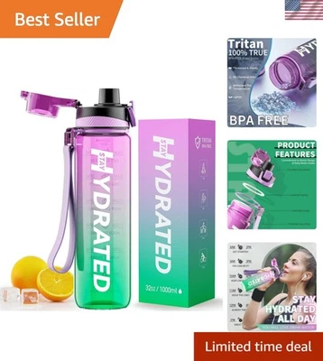 Botella de agua portátil de 32 oz - Marcadores de tiempo motivacionales, sin BPA y fácil limpieza Foto 1 de 4