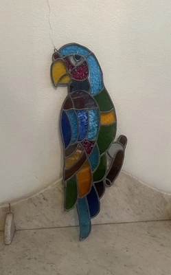 Panel de ventana colgante de pájaro loro estilo Tiffany MACAW, 22,5 x 8" Foto 1 de 4