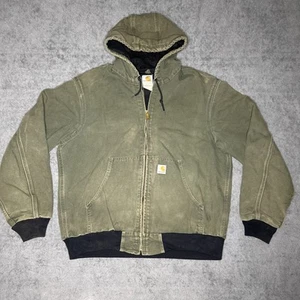 Chaqueta grande vintage Carhartt J131 de lona con capucha verde con cremallera - Imagen 1 de 7