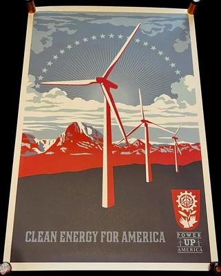 Impresión de póster de Shepard Fairey Obey Giant MoveOn Clean Energy Power Up America RARO Foto 1 de 4