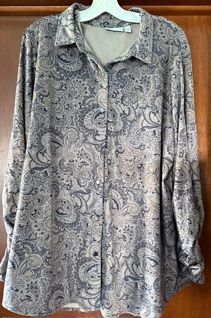 #843 Susan Graver Reg Printed Faux Suede Knit Long-Sleeve Shirt Size S - Image 1 of 1