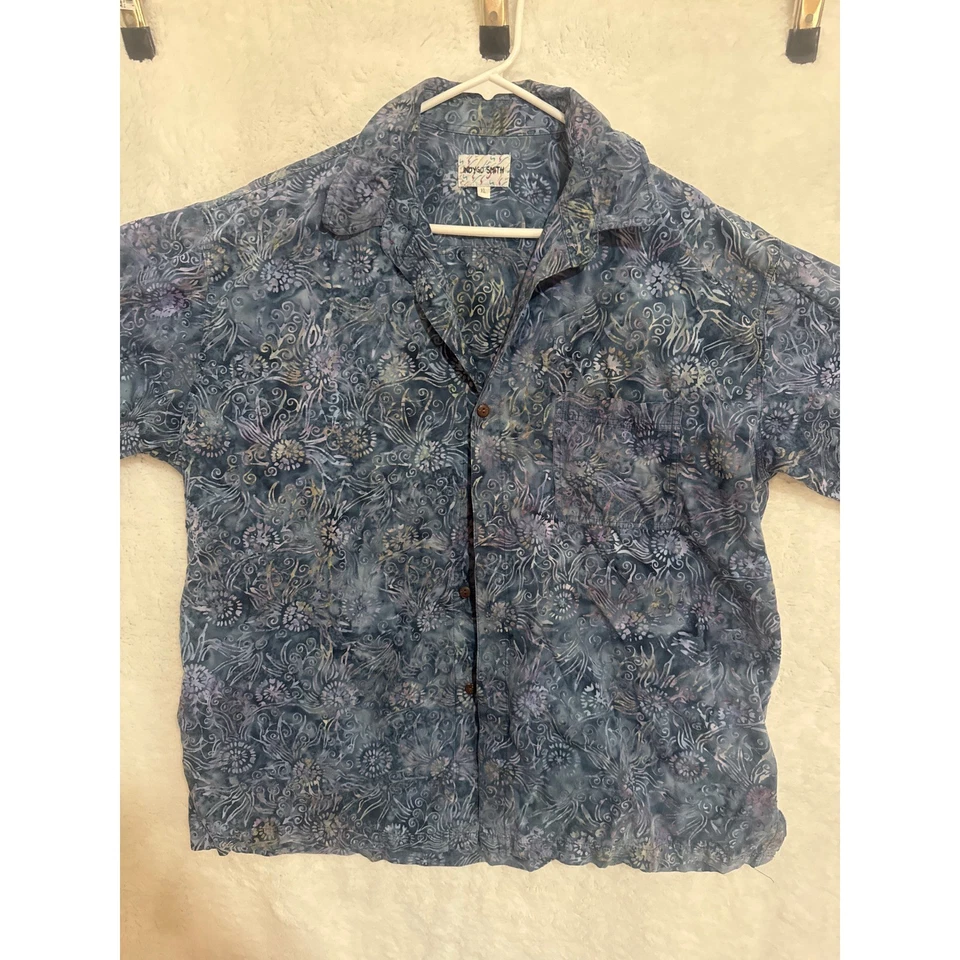 Camisa Indygo Smith Para Hombres XL Batik Abotonada Manga Corta Azul Floral Foto 1 de 3