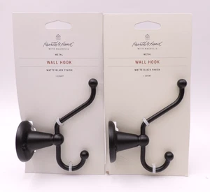 Double Wall Hook Matte Black Lot of 2 Hearth & Hand Magnolia Farmhouse Metal New - Picture 1 of 13