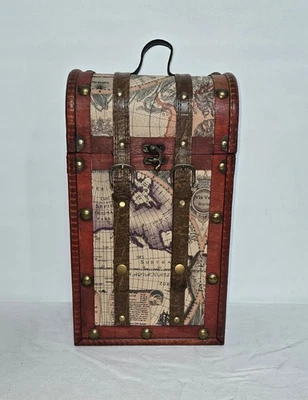 Estuche de madera vintage de 2 botellas de vino TWINE® con mapa del viejo mundo de cuero sintético Foto 1 de 4