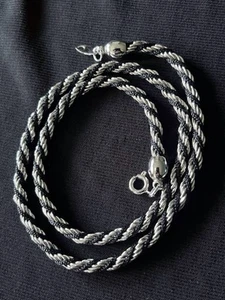 Vintage Trifari Silver Tone and Black Cord intertwined Rope Necklace - Picture 1 of 9