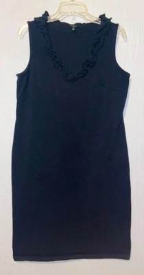 Talbots Womens Sheath Dress Black Stretch Notch Neck Sleeveless Ruffle Mini 10 - Image 1 of 4
