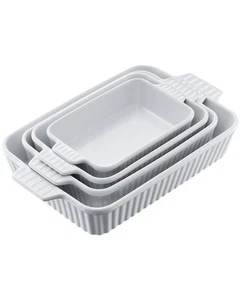 VEVOR Ceramic Baking Dish 4Pieces Rectangular Bakeware Set Deep for Baking White - Picture 1 of 12
