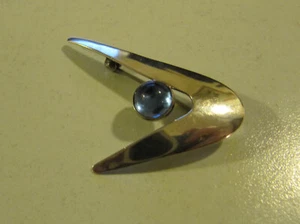 Abstakte Designer Silber Brosche Stein blau Sterling brooch blue stone Denmark - Bild 1 von 8