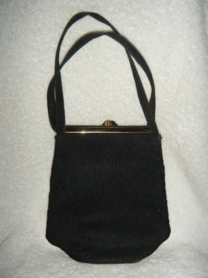 Bolso de noche vintage de seda negro con herrajes originales Foto 1 de 4