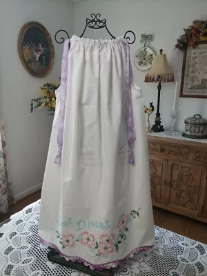 CUTE White Pillowcase Dress Hand Embr. w/SWEET DREAMS/Crochet Trim x 6-7, PREOWN - Image 1 of 4