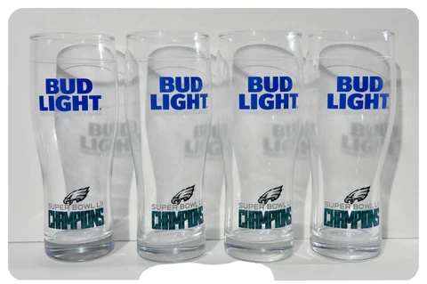 Set of 4 Bud Light Philadelphia Eagles Super Bowl LII Champions Pilsner Glasses Cover