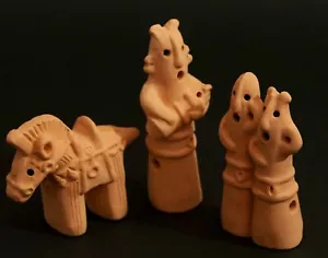 Japanese DOGU Clay Figure Doll 2 Small Dancing Haniwa and Horse Replica Souvenir - Picture 1 of 8