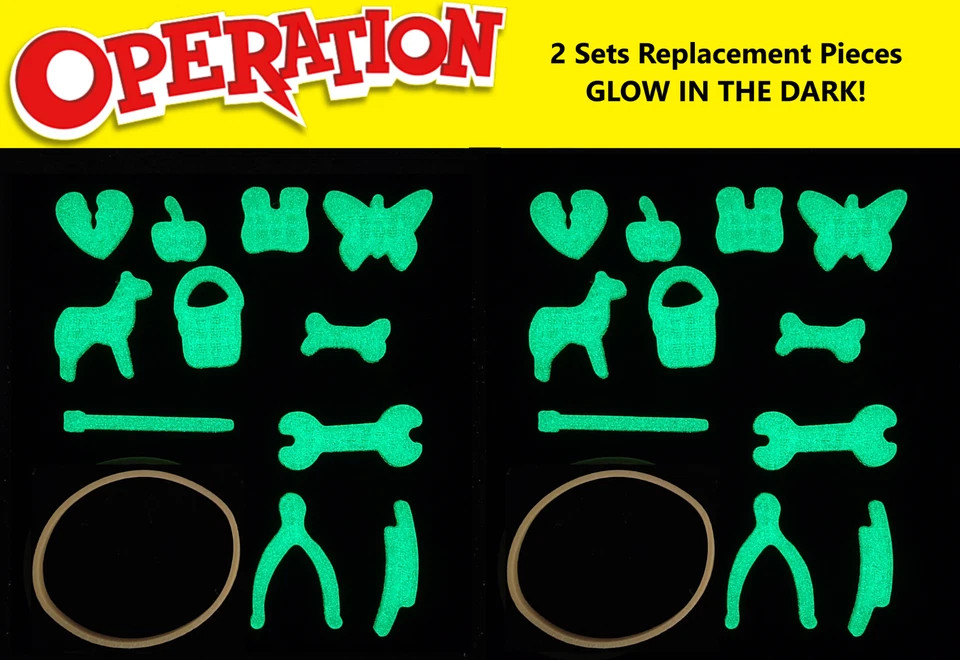 2 SETS! Operation Game Replacement Pieces Parts GLOW IN THE DARK w/Storage Bags! - Image 1 of 2