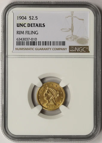 1904 Liberty Head Quarter Eagle Gold $2.5 UNC Details NGC Cover