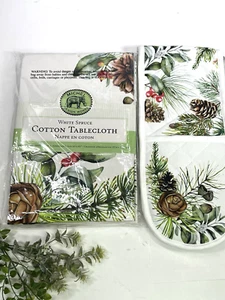 Michel Design Works White Spruce Christmas Tablecloth w/ Double Oven Glove - Picture 1 of 12