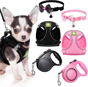 6 Pcs Small Dog Harness with Retractable Leash and Bowknot Pet Collar Set Soft M - Picture 1 of 7