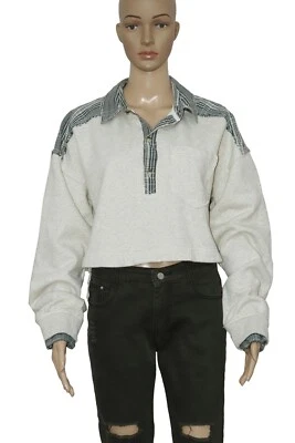 Free People Plaid Printed Button Pullover Sweatshirt Oversized Blouse Top New L — 第 1/4 张图片