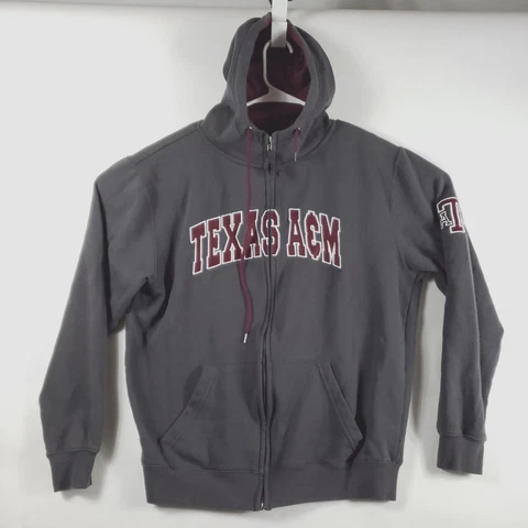 Texas A&M Aggies Hoodie Mens Large Gray Colosseum Full Zip Cotton Long Sleeve Cover