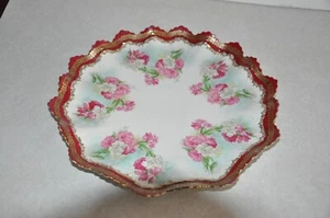 M.Z. Austria Hand Painted Flower Pattern China Plate Scalloped Edges Gold Accent - Imagen 1 de 6