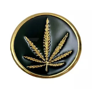 Gold And Black Marijuana (Cannabis) Weed Leaf Belt Buckle 2.5” X 2.25” Vintage - Picture 1 of 11