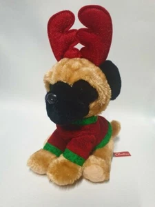 Clintons 8” Cute Christmas Pug Plush Wearing Antlers & Christmas Jumper NEW - Picture 1 of 6