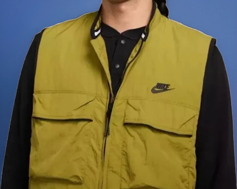 Nike Tech Vest Mens Sz Med Green Woven Utility Nylon Full Zip