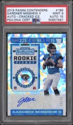2019 Contenders Gardner Minshew Auto #23/23 Cracked Ice Rookie Ticket ⭐️PSA 9/10 - Image 1 of 3