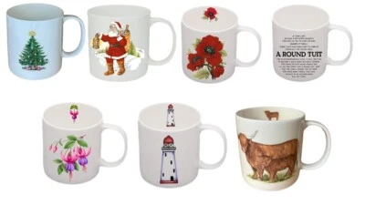 Pint Becher Fine Bone China Keramik heiße Schokolade Tee oder Kaffee 6 Designs ex groß - Bild 1 von 4