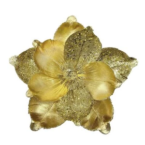 10 Pcs Large Christmas Flowers Glitter Christmas Flowers 10in Gold Artificial... - Picture 1 of 7
