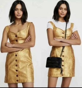 Free People Kleid Damen 6 Goldie Mini Gold Leder $ 300 Neu - Bild 1 von 3
