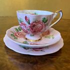 Vintage Queen Anne Rose Print Tea Cup Trio Set