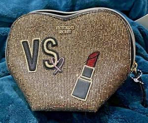 Neu Victoria’s Secret Kosmetiktasche Glitzer Gold Herzform Lippenstift Stern Glitzer - Bild 1 von 4