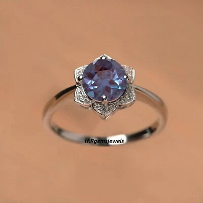 Alexandrite Ring Color Changing Gemstone Ring Wedding Bridal Ring Statement Ring - Image 1 of 4