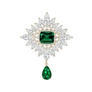 Vintage Diamond-shaped Pendant Brooch Rhinestone Crystal Red&blue Bicolor Brooch - Picture 1 of 10