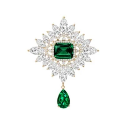 Broche colgante vintage en forma de diamante estrás cristal rojo y azul bicolor Foto 1 de 4