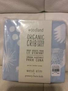 Sábana de cuna para niños West Elm Pottery Barn ajustada bosque orgánico nuevo en paquete cielo azul claro - Imagen 1 de 1