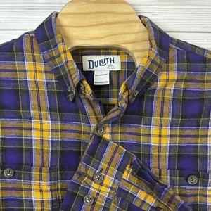 Duluth Trading Purple Orange Plaid Flannel Button Down Shirt Mens Lg Relaxed Fit - Picture 1 of 8