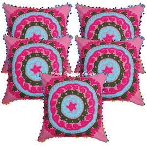 Pink Cushion Cover Suzani Gypsy Ethnic Embroidered Tribal Ethnic Hippie Pillow - Picture 1 of 7