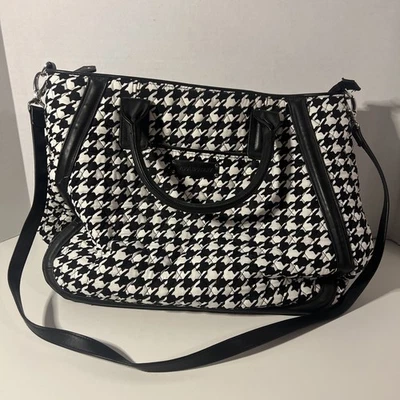 Vera Bradley Negro Blanco Pata de Gallo Grande Bolso de Pañales Cartera Bolso de Mano Bolsillo Foto 1 de 4
