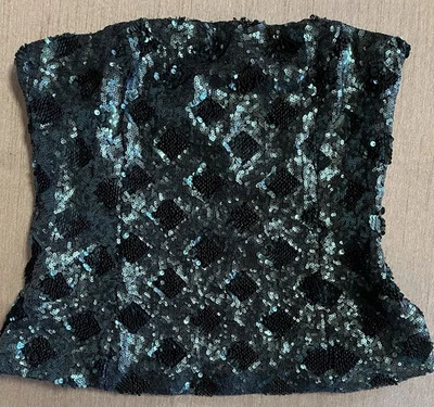 ZARA Womens M Emerald Green Lattice Sequin Strapless Top Bustier, EUC - Image 1 of 4