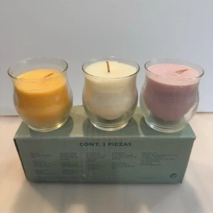 Vintage PartyLite Mini Fass Glas Kerzen 3er Set Mango/Kokos/Erdbeere - Bild 1 von 7