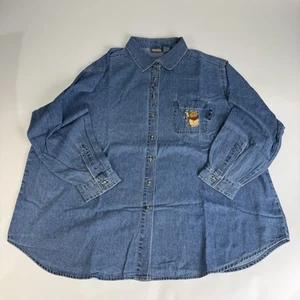 Vintage Winnie The Pooh Disney Jean Shirt Size 26/28W Button Up Embroidered Over - Picture 1 of 5
