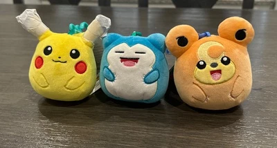 Squishmallows Pokemon Clip Set Of 3 Pikachu Snorlax Teddiursa NWT 2025  - Image 1 of 4
