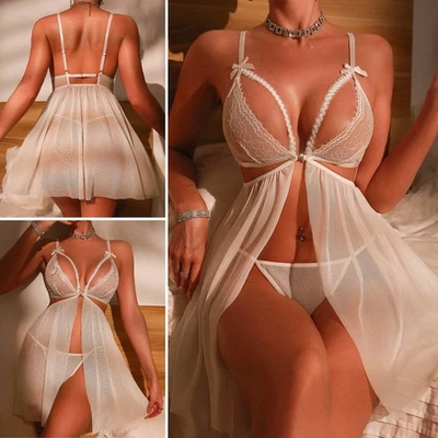 Sexy-Lencería Babydoll Prendas para dormir Ropa interior Encaje Vestido Prendas para dormir Tanga Foto 1 de 2